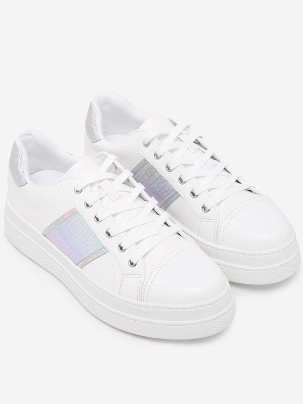 🫧Aldo STARBURST Metallic White Low-Top Platform Sneakers with Iridescent Panels🫧